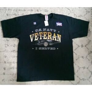 Vintage US Navy Veteran Big Print American Eagle USA Black T-Shirt Adult Size XL